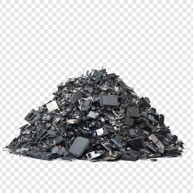 Pile of electronic waste (e-waste) containing lead and other hazardous materials. Improper disposal of e-waste can contribute to environmental contamination and lead exposure risks, affecting human health and ecosystems