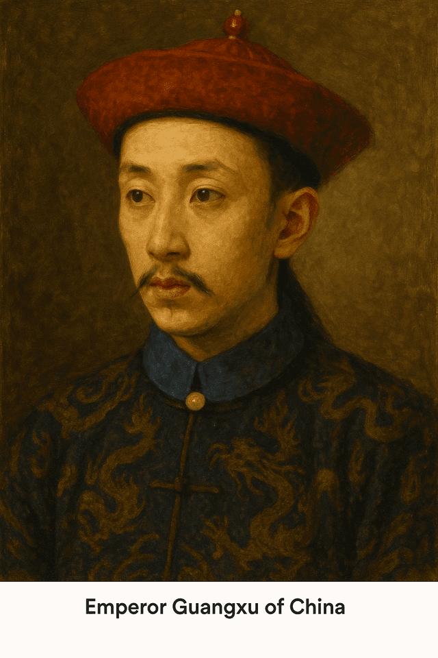 Oil painting of Emperor Guangxu of China, Qing Dynasty reformer who died in 1908, from confirmed arsenic poisoning under suspicious political circumstances.