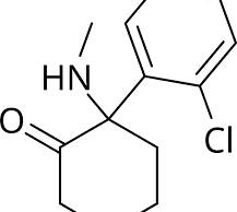 Chemical structure of ketamine, showing its cyclohexanone ring, a chlorine-substituted phenyl ring, and an amine group. The molecular structure illustrates key components that contribute to ketamine's dissociative anesthetic properties, widely used in both medical and veterinary practices