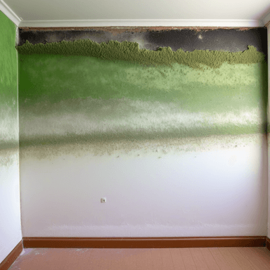 Close-up of black mold growing on contaminated plasterboard, highlighting health risks from fungal spores