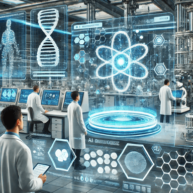 Futuristic medical laboratory using advanced AI systems to assist doctors and toxicologists in analyzing toxic substances and improving diagnostics