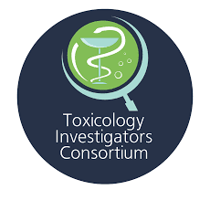 ToxIC Logo - Toxicology Investigators Consortium. The image features the ToxIC logo with the text 'ToxIC' in large blue letters and 'Toxicology Investigators Consortium' in smaller blue text to the right. The logo includes a green and white magnifying gla