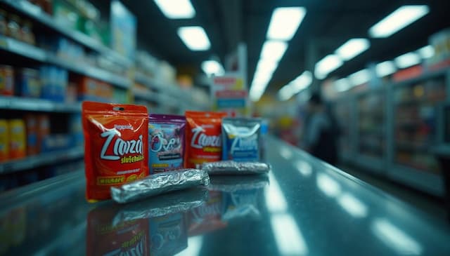 ZaZa Red and other tianeptine products, commonly known as 'gas station heroin,' displayed on a convenience store counter—unregulated synthetic opioids linked to a 1,400% rise in poison center calls and severe withdrawal cases requiring hospitalization or ICU care in the U.S. between 2015 and 2023.